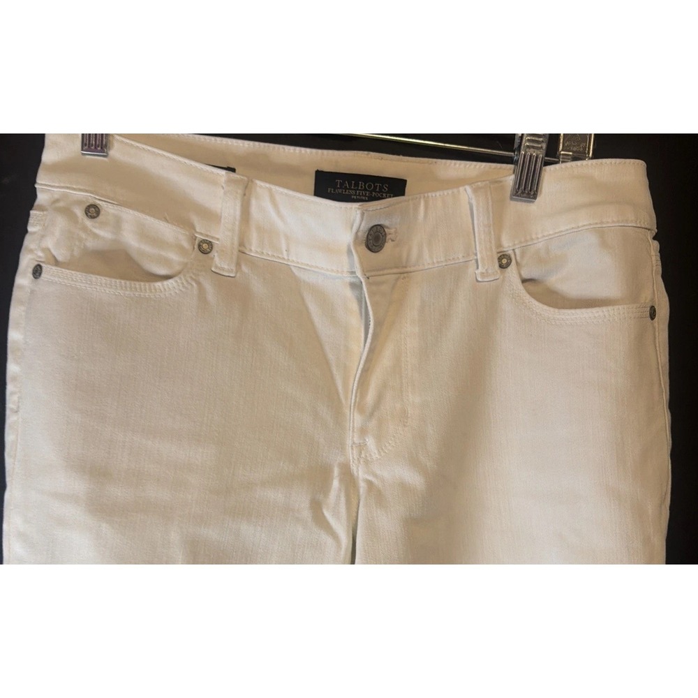 Talbots Flawless 5 Pocket White Jeans Petite 10P Slim Straight Stretch Ankle